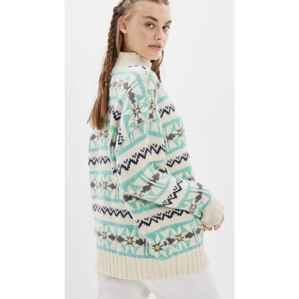 American Eagle Mock Neck Fair Isle Oversized Sweater Women's Large CozyCore